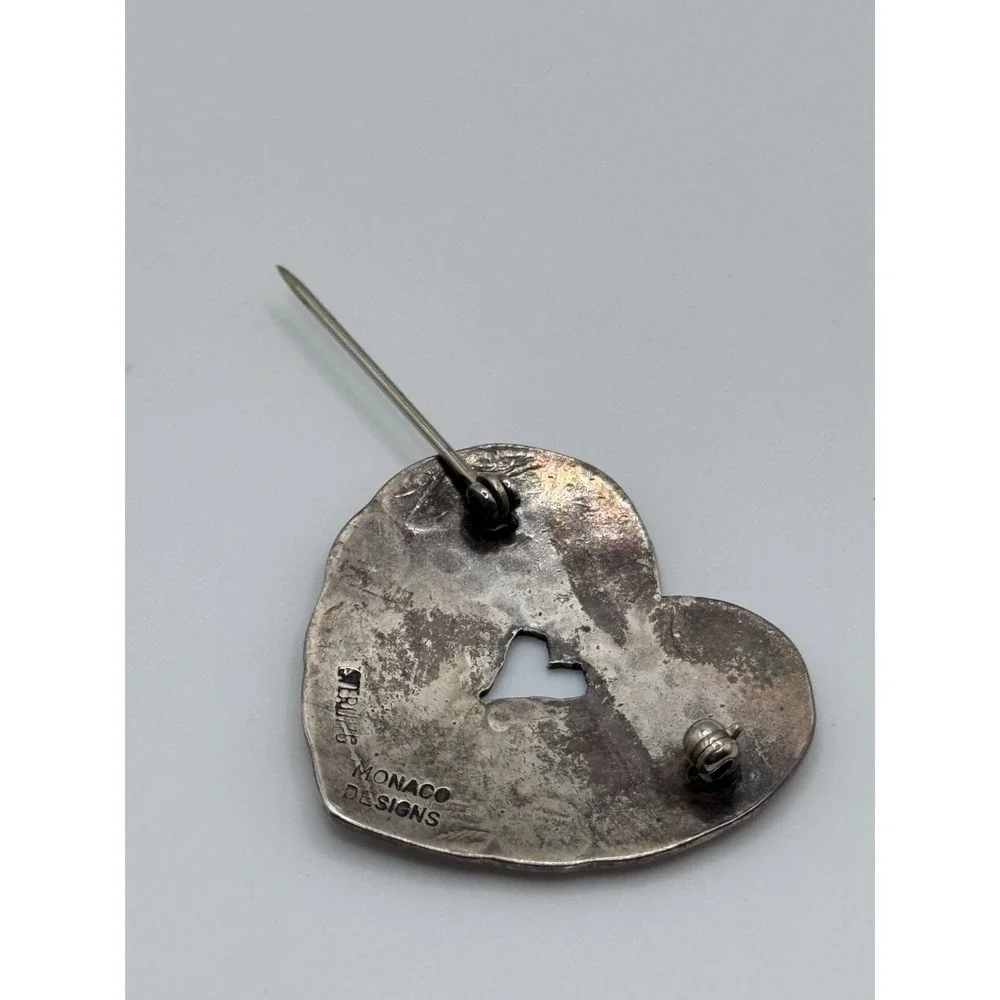 Vintage Monaco Designs Sterling Silver Heart Brooch Pin